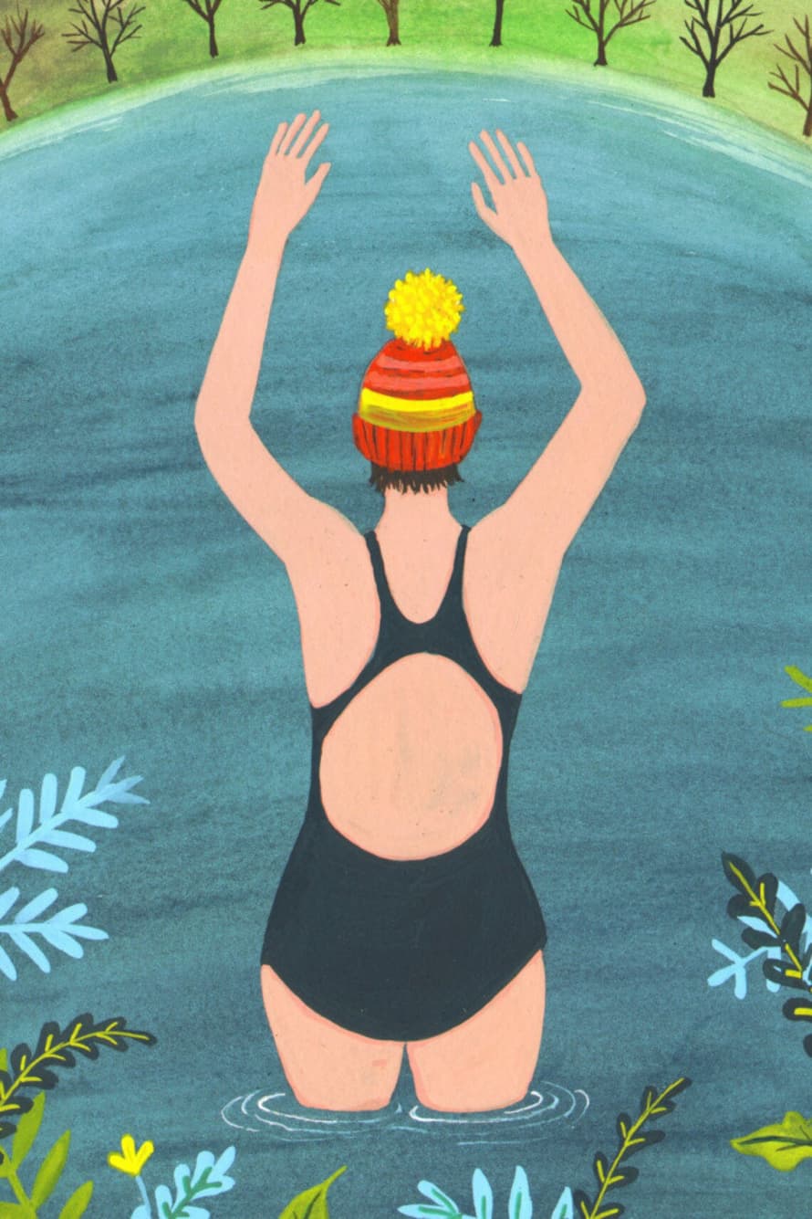 Laura Robertson Artist Bobble Hat Swimmer Greeting Card