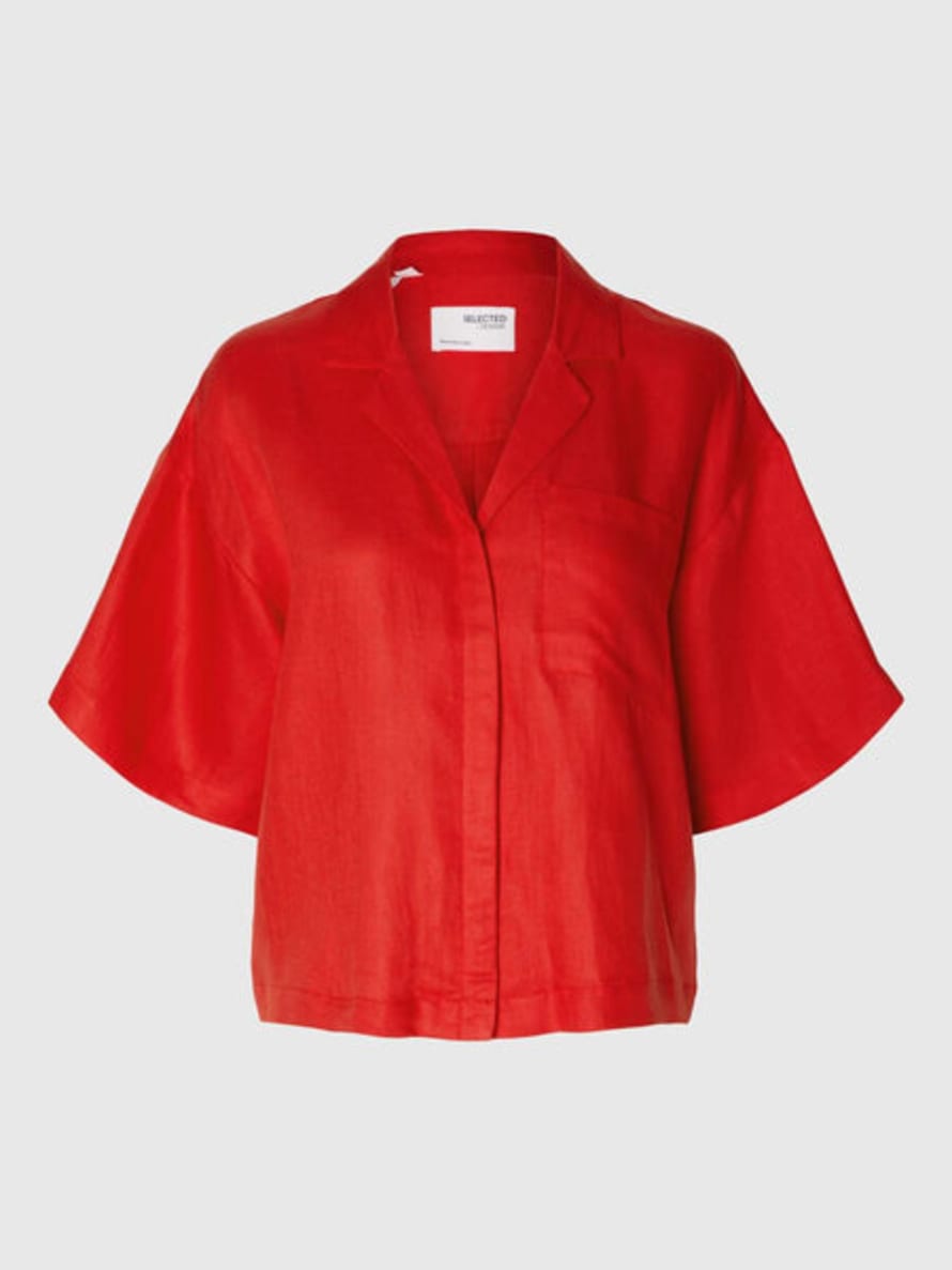 Selected Femme - Boxy Short Sleeved Shirt Red
