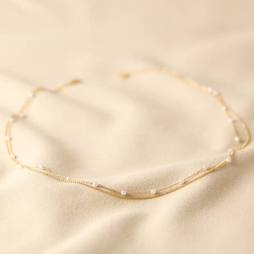 Lisa Angel Tiny Seed Pearl Layered Chain Necklace In Gold