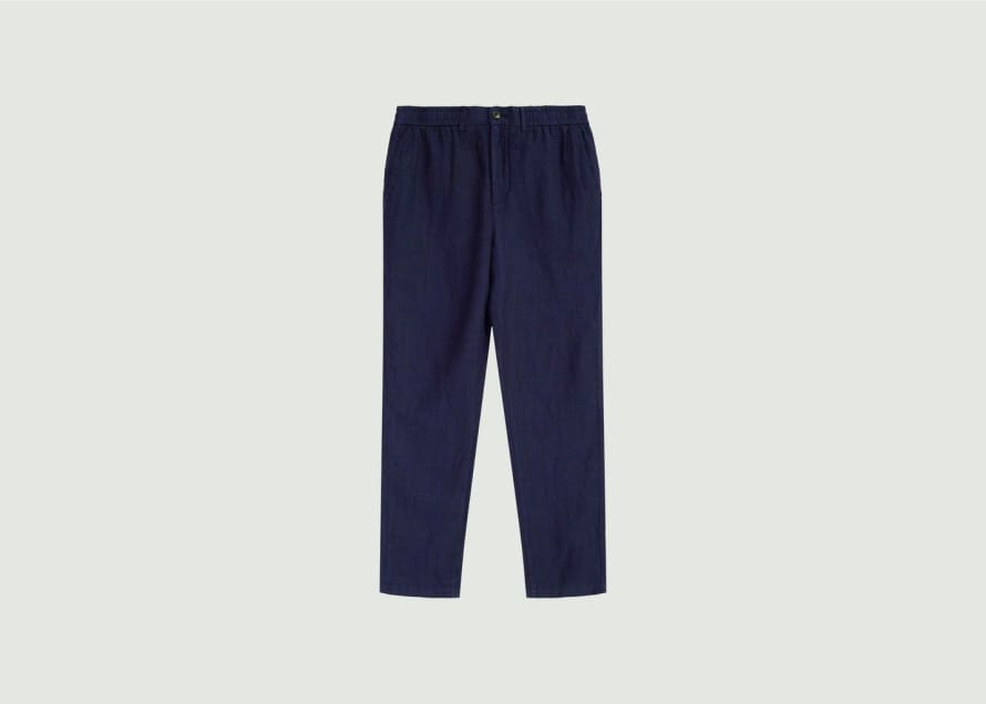 Knowledge Cotton Apparel  Tapered Pants With Elastic Waistband In Tim Herringbone Linen