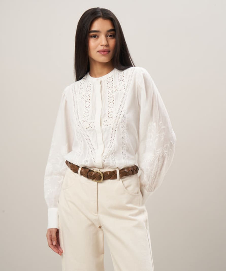 Hartford Cotton Voile Lace And Embroidered Blouse - Off White