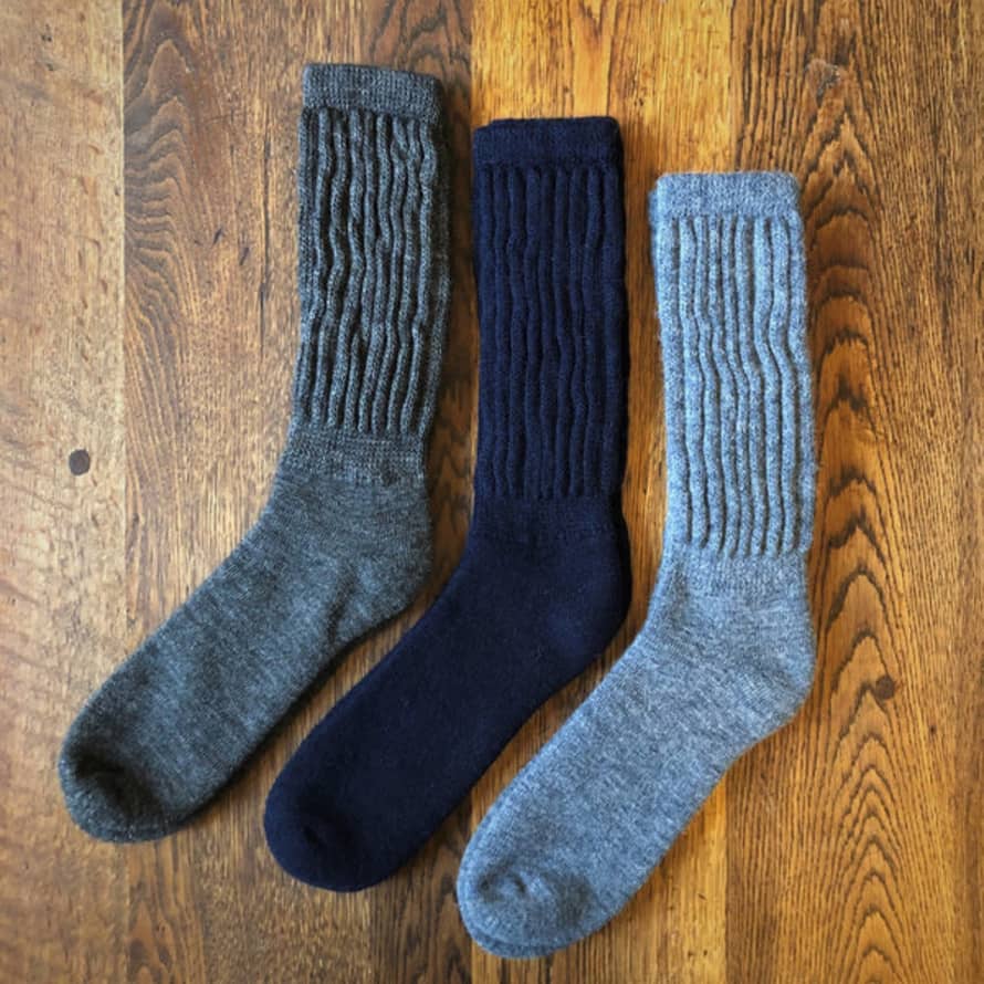 Samantha Holmes Size 7-11 Denim Blue Ribbed Alpaca Socks