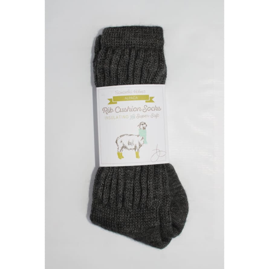 Samantha Holmes Size 7-11 Charcoal Grey Ribbed Alpaca Socks