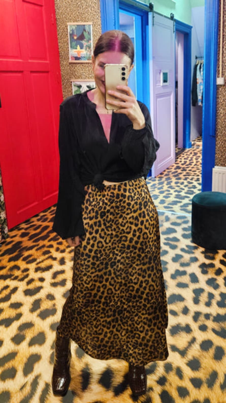 LOVIKA Lia Silky Leopard Skirt - Brown