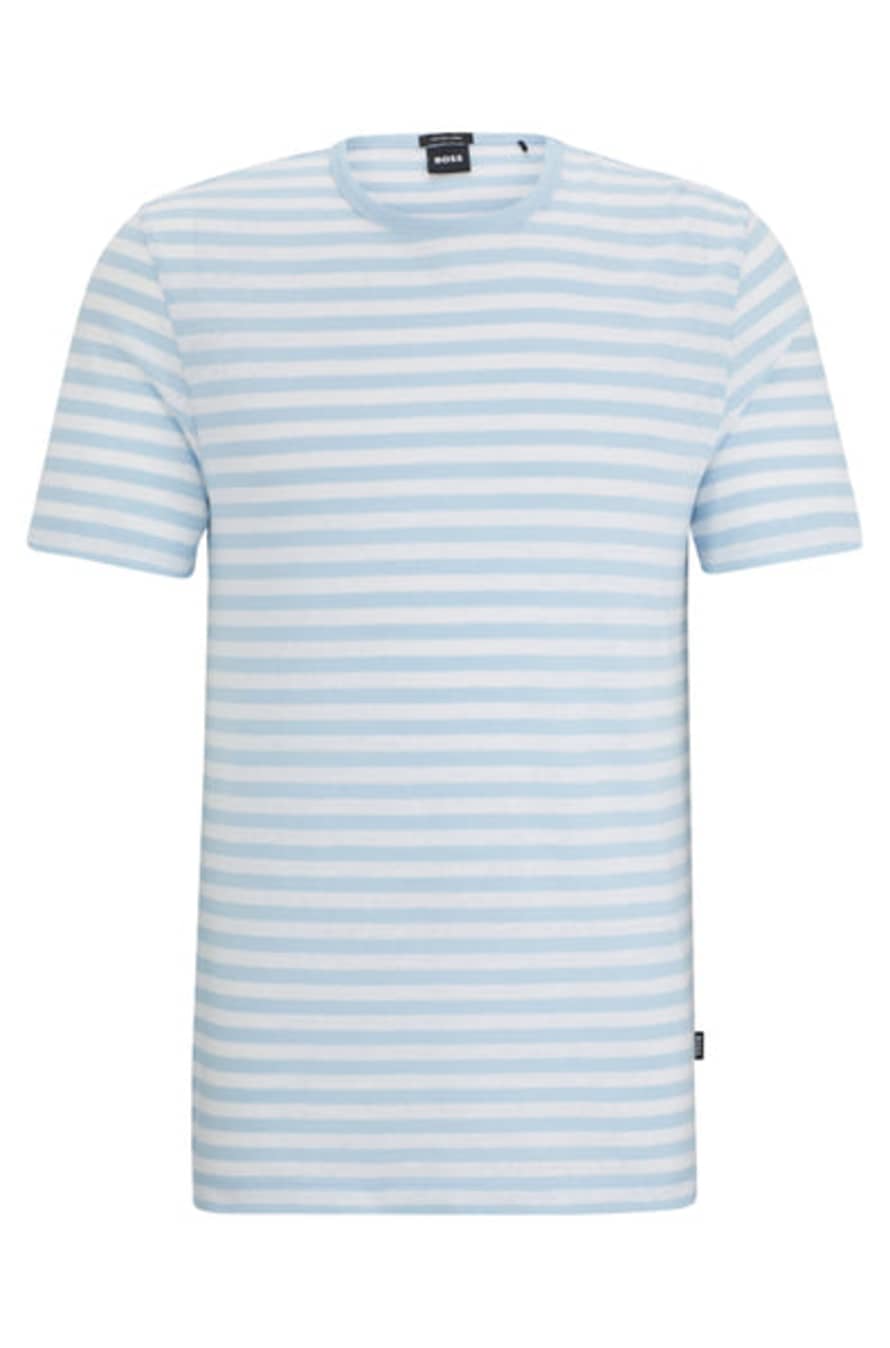 Hugo Boss Boss - Tiburt 457 Light Pastel Blue Cotton And Linen Striped T-shirt 50513401 450
