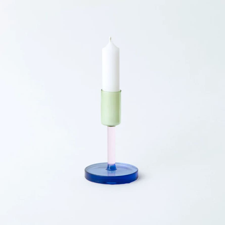 Block Design Glass Candlestick - Medium
