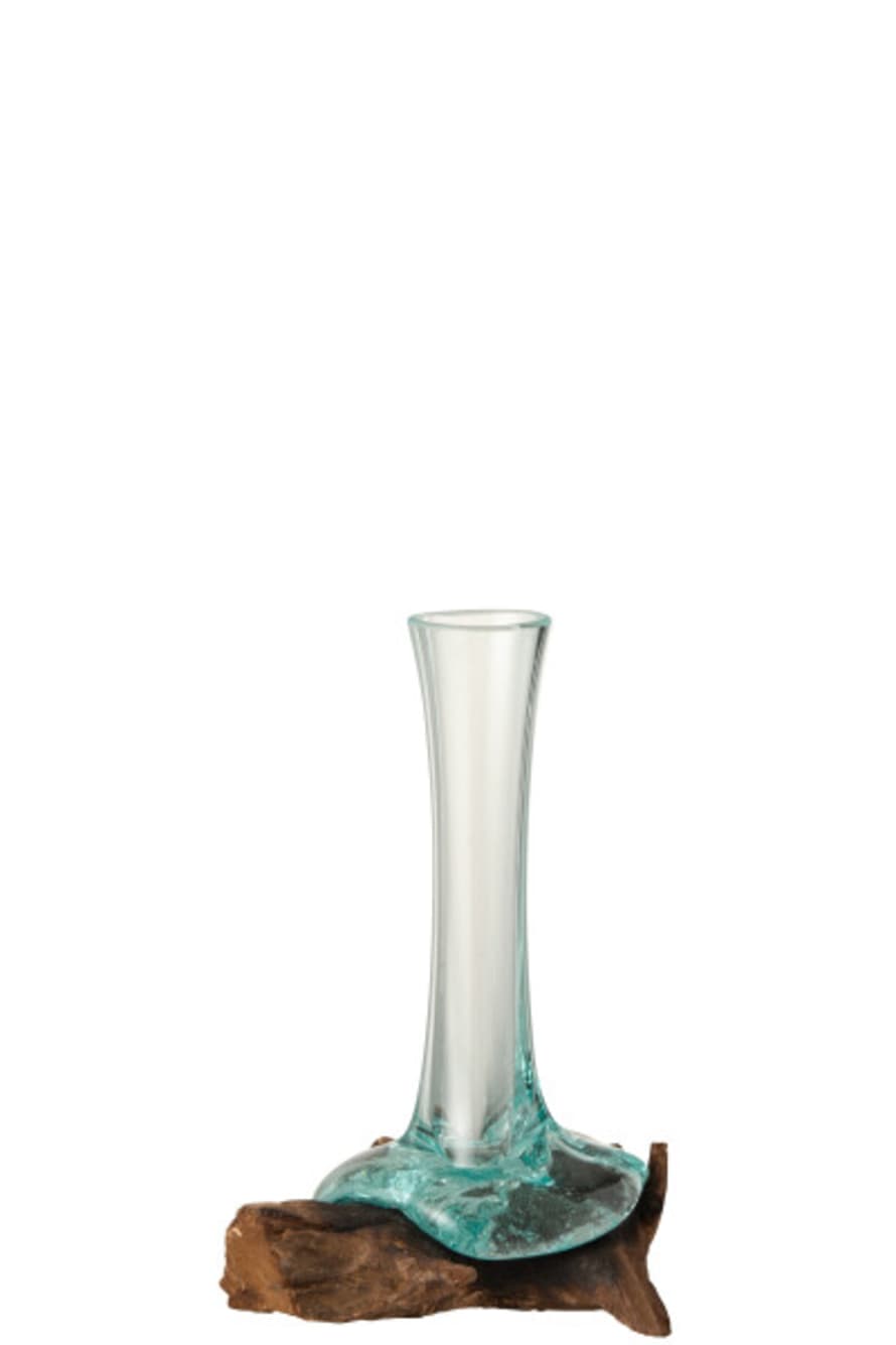 JLine Vase On Foot High Gamal Wood/Recycled Glass Natural/Transparent Small