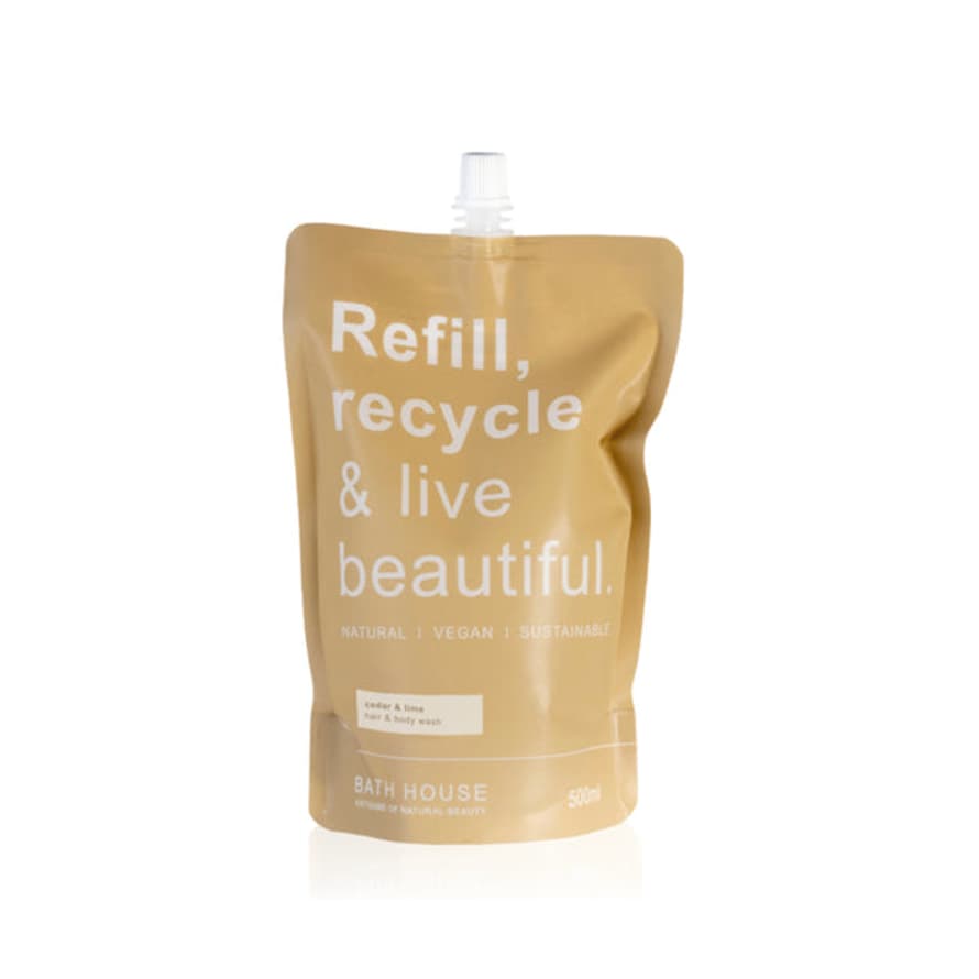 Bath House Hair And Body Wash Refill 500ml Pouch In Cedar And Lime