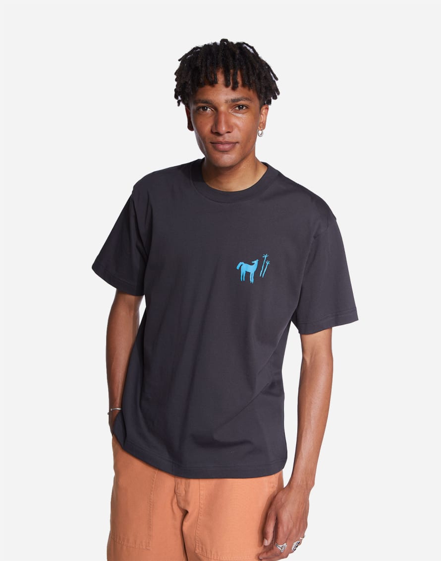 OLOW Carbon Black Oversized Blue Shadow T Shirt