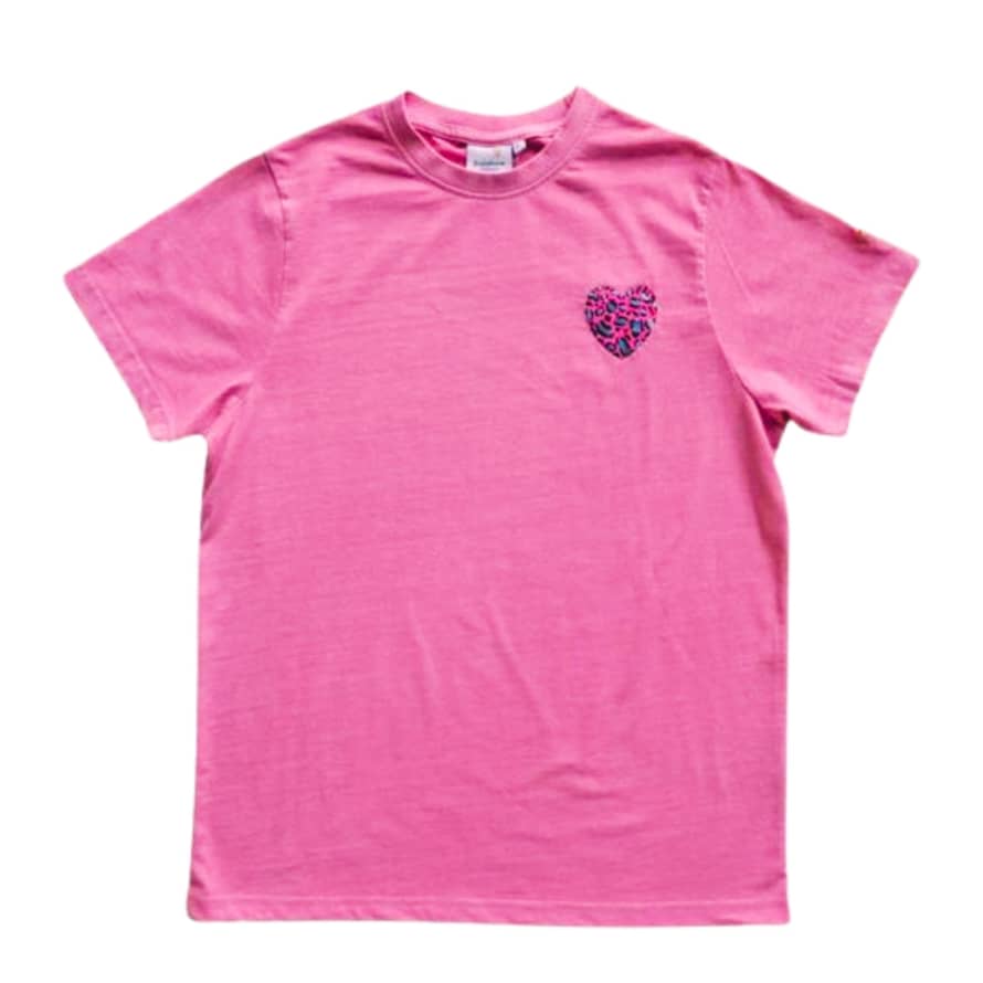 Rainbow Colours London Leopard Heart T'shirt Pink