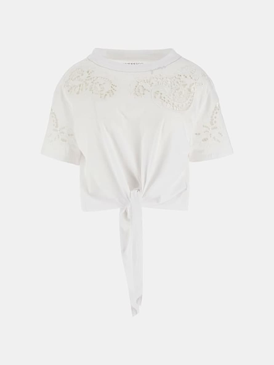 Guess Ajour Lace Detail Tee | Pure White