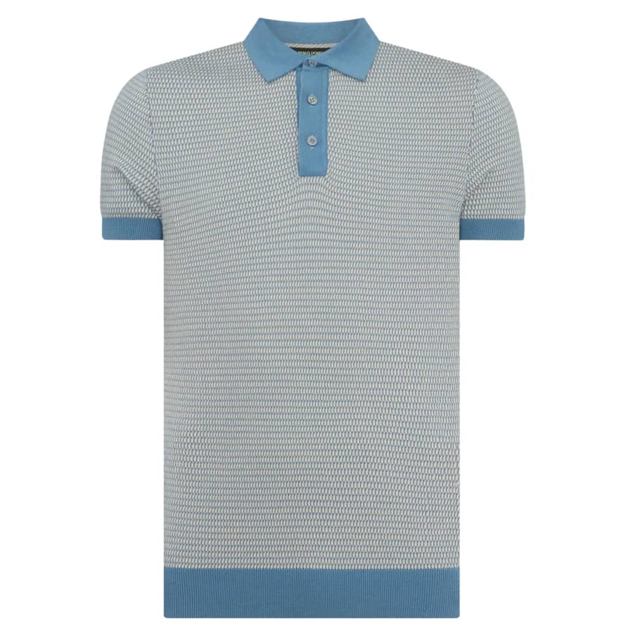 Remus Uomo Contrast Collar Knitted Polo - Blue