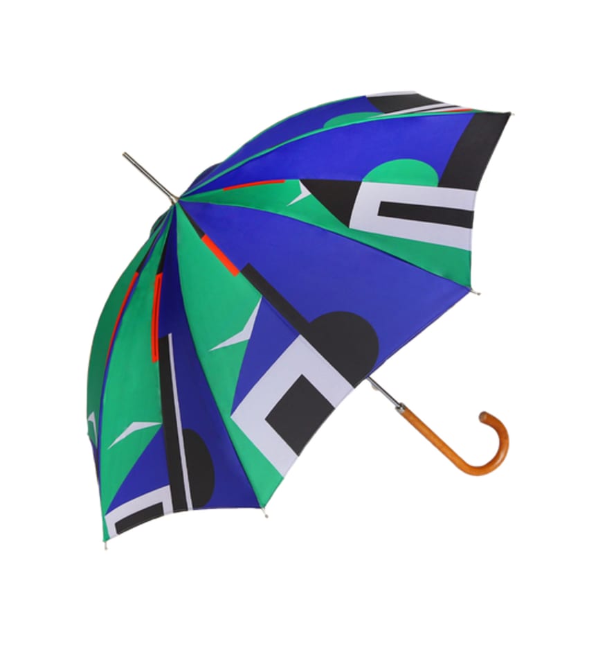 Para Para Small Green Geometric City Animated Umbrella