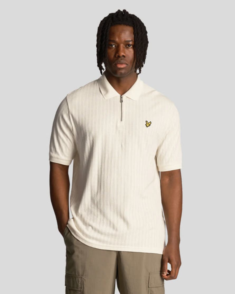 Lyle and Scott Textured Stripe Polo Shirt In Chalk