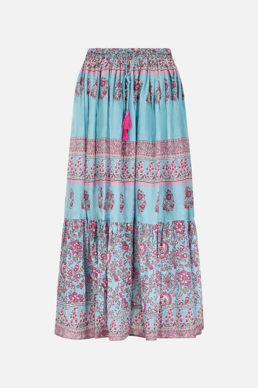 East Heritage  Souki Aqua Cotton Skirt
