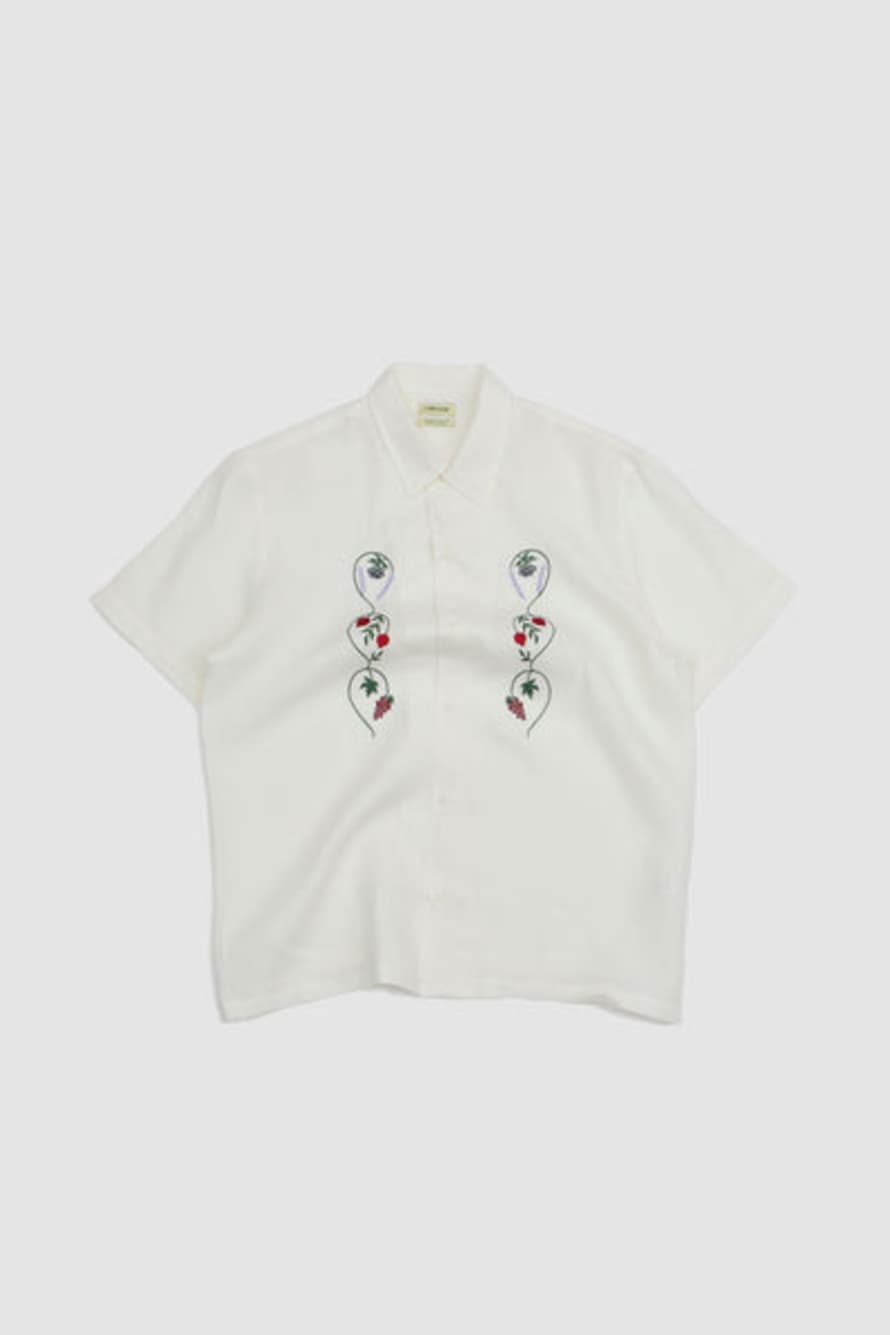 De Bonne Facture Camp Collar Embroidered Shirt Off White