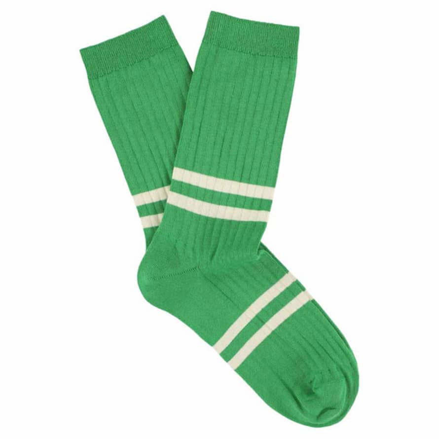 Escuyer Bright Green Ecru Stripes Socks