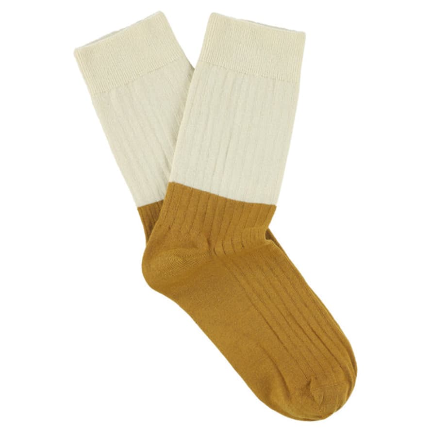 Escuyer Ecru Mustard Block Socks