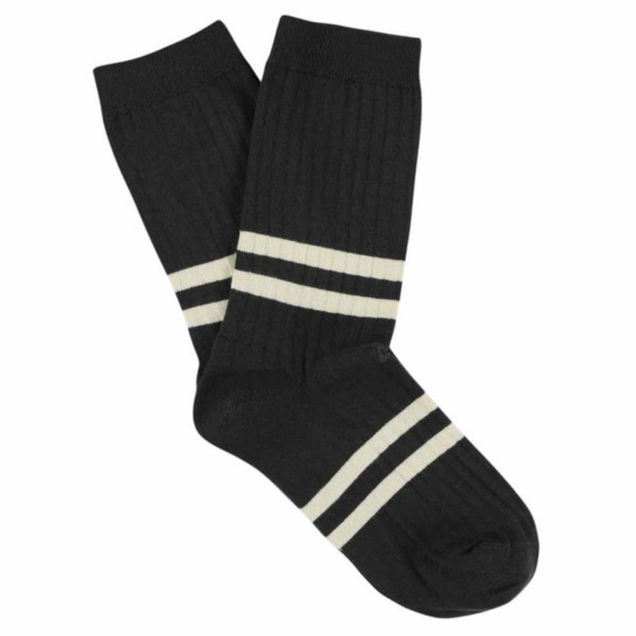 Escuyer Off Black Ecru Stripes Socks