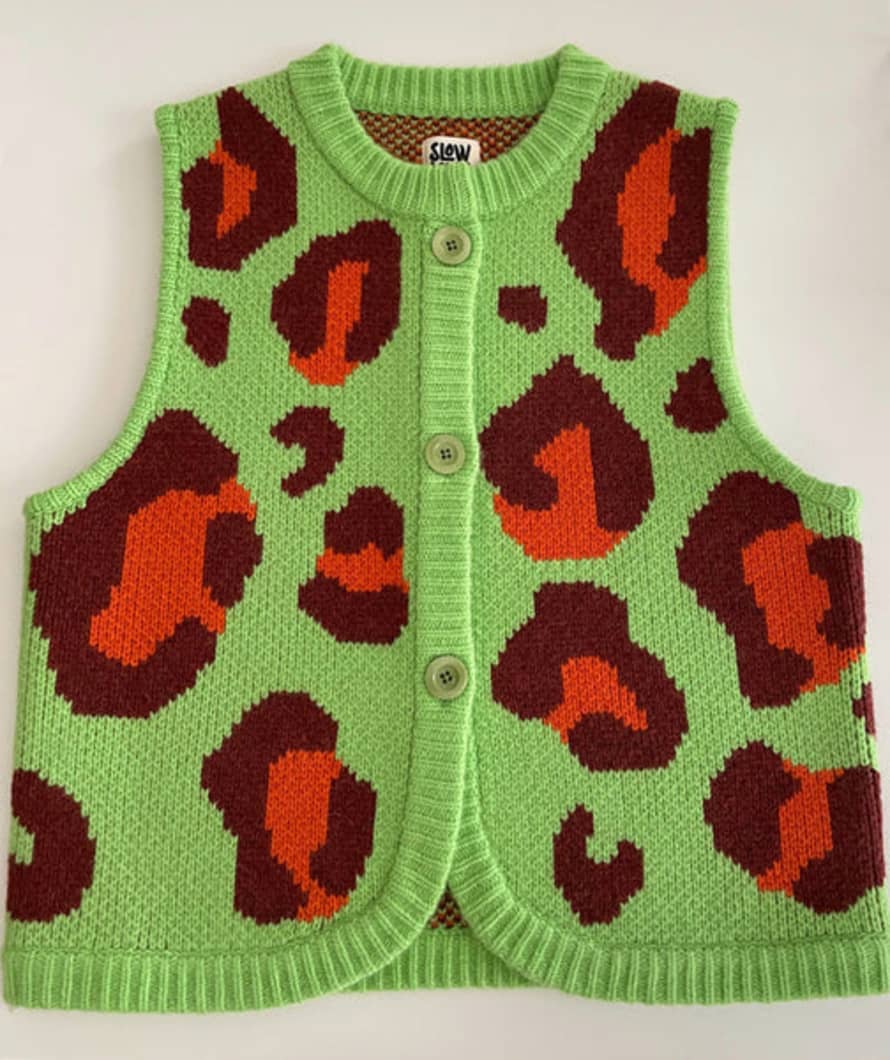 Slow Love Leopard Print Gilet Green Mix By