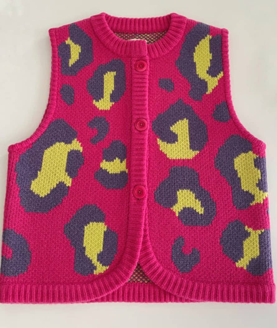 Slow Love Leopard Print Gilet Pink Mix By