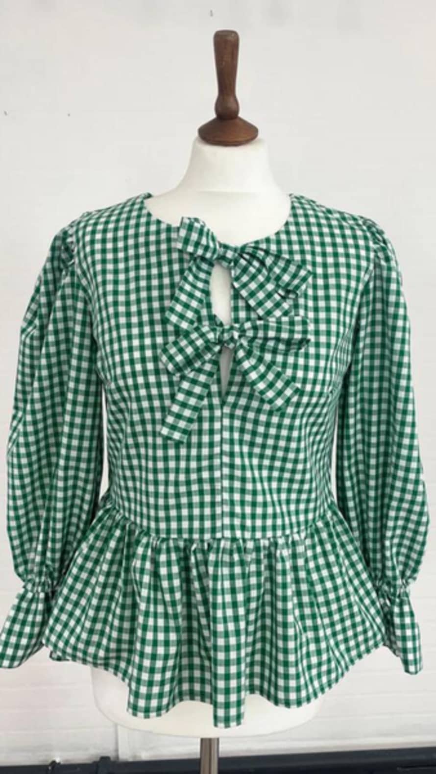 The Well Worn Bethany Tie Front Blouse In Green Gingham By