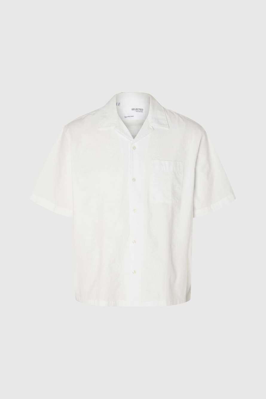 Selected Homme Bright White Boxy Kyle Seersucker Shirt