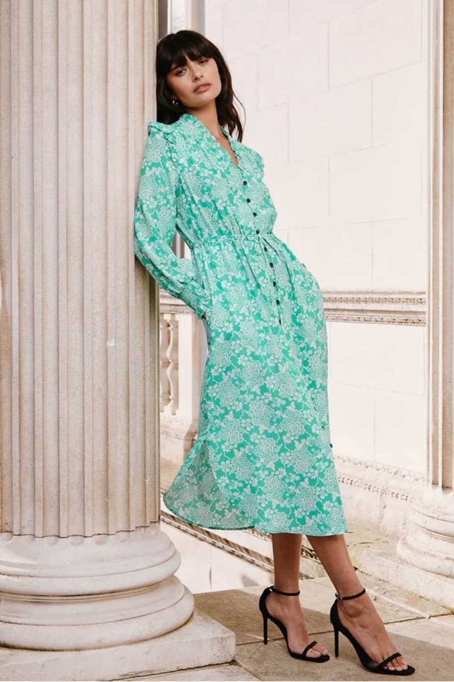 Cefinn Stella Dress In Green Damask