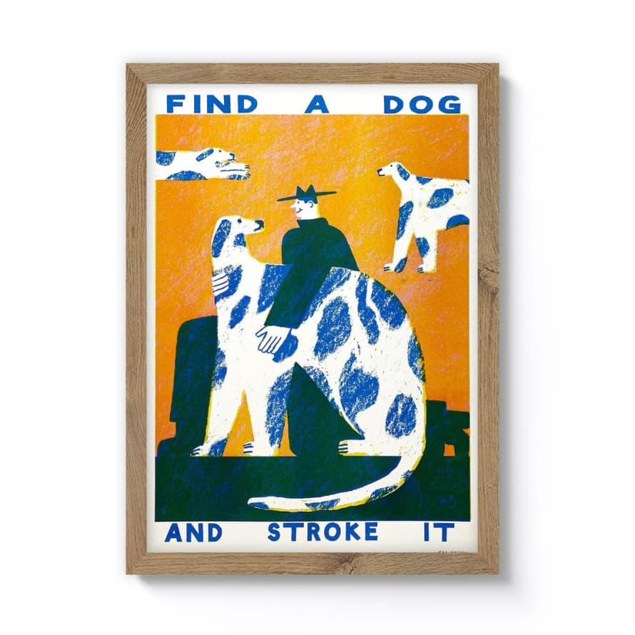 Max Machen Find A Dog And Stroke It - A3 Framed Riso Print