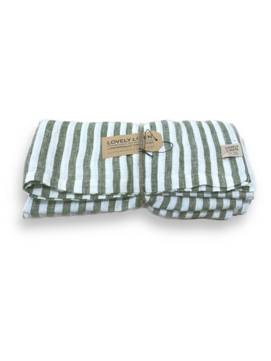Lovely Linen Jeep Green Stripe Pure Linen Tablecloth