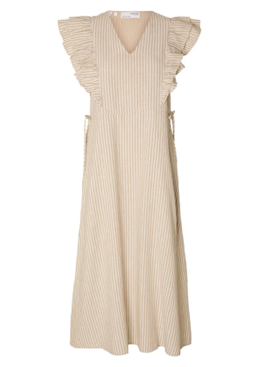 Selected Femme Hillie Striped Linen Dress - Snow White/humus