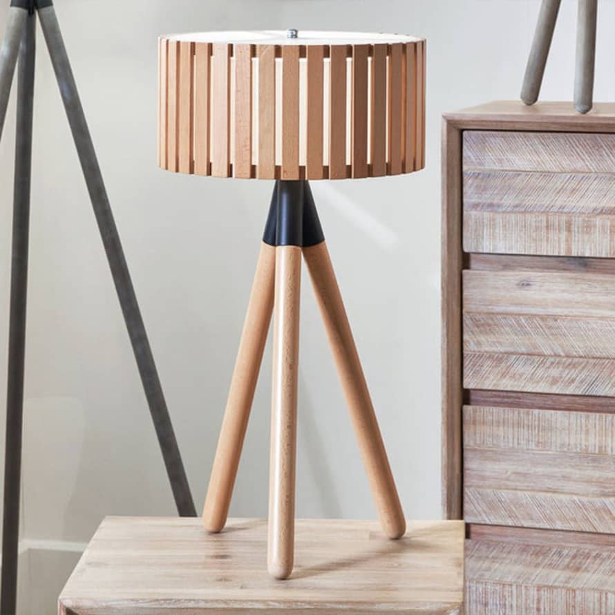 Distinctly Living Senigallia Slatted Natural Wood Tripod Table Lamp