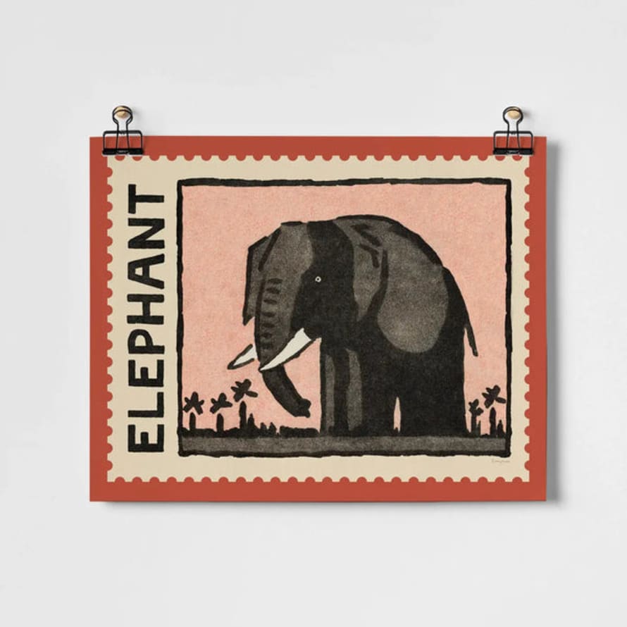 Roomytown Elephant Vintage Stamp Art Print