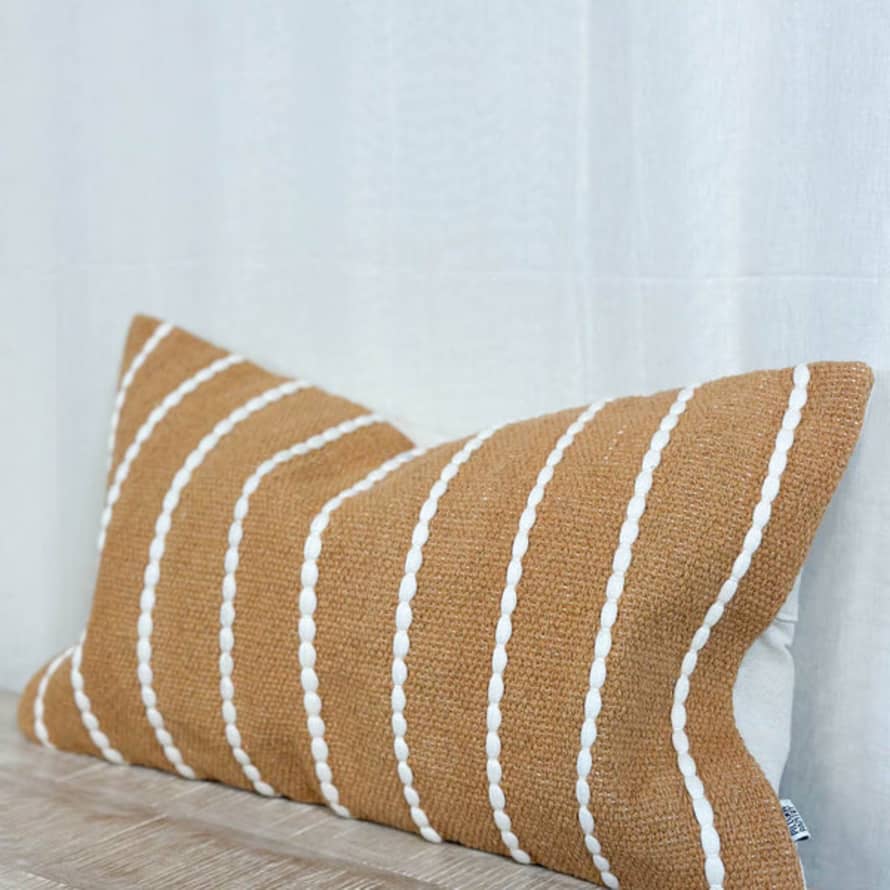 BUNNY AND CLARKE Luxe Cotton Cushion In Orange & Cream Stripe