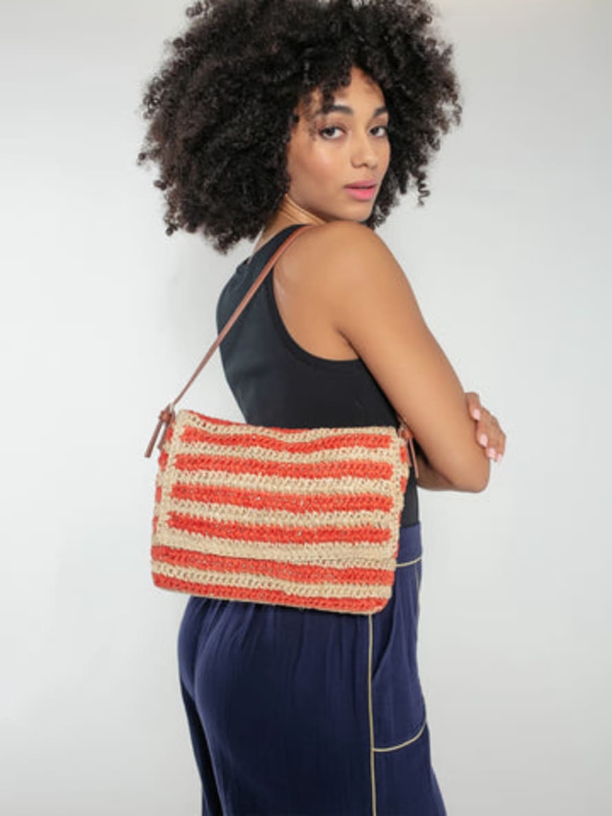 Nooki Design Bella Crochet Stripe Bag In Coral