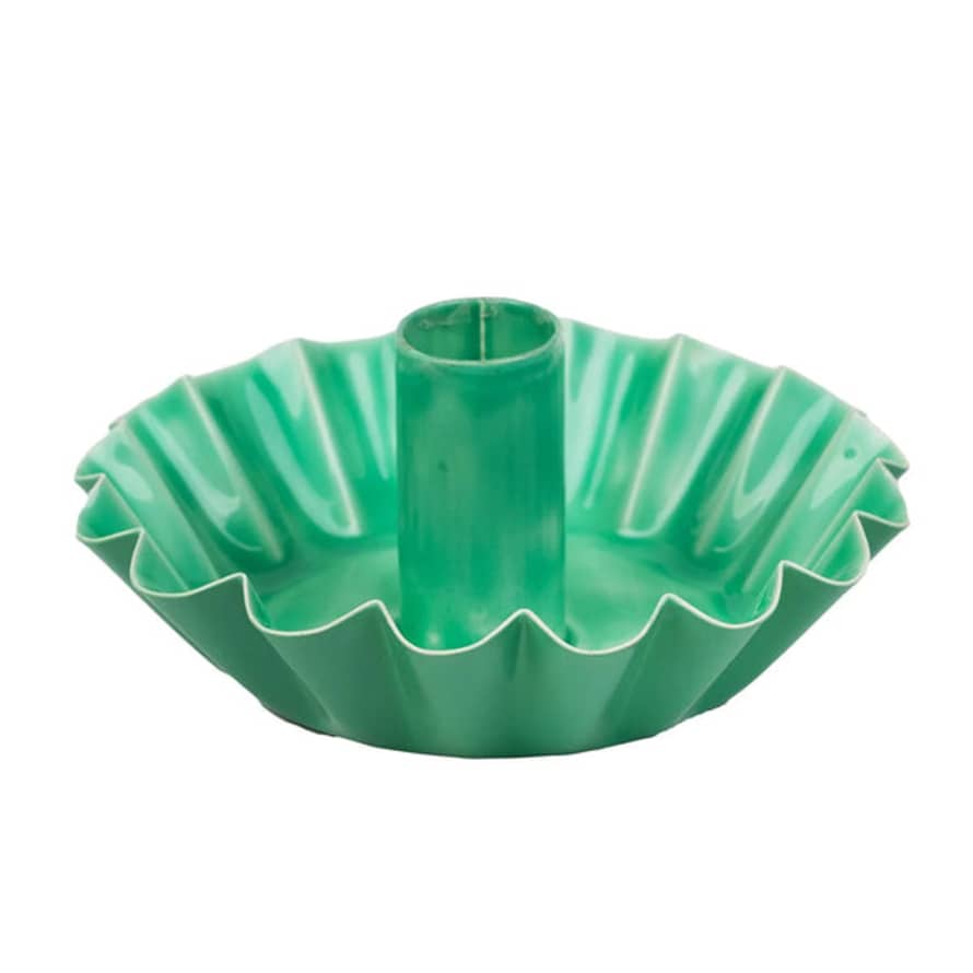 Talking Tables Scalloped Metal Candle Holder In Green