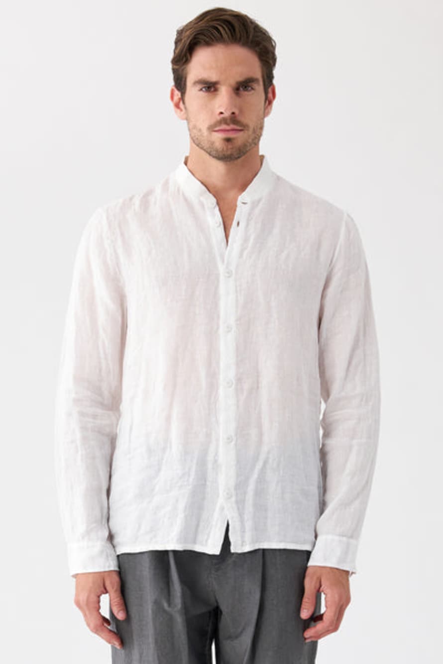 Transit Stand-up Collar Linen Shirt White