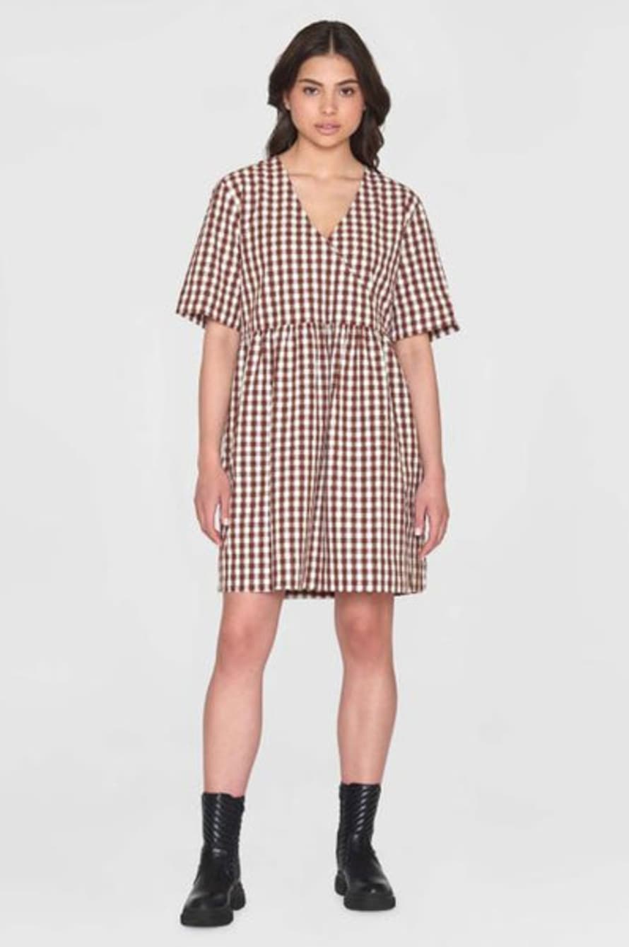 Knowledge Cotton Crossover Brown Check Dress