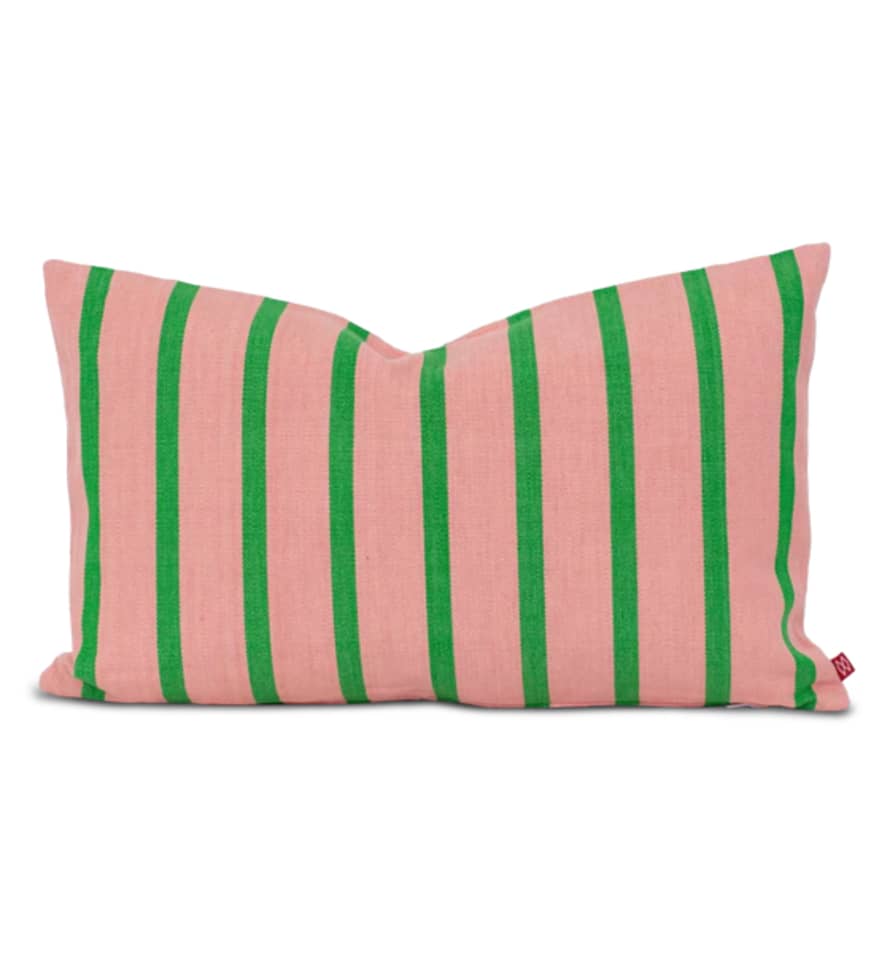 Afroart America Striped Cotton Cushion, Pink & Green