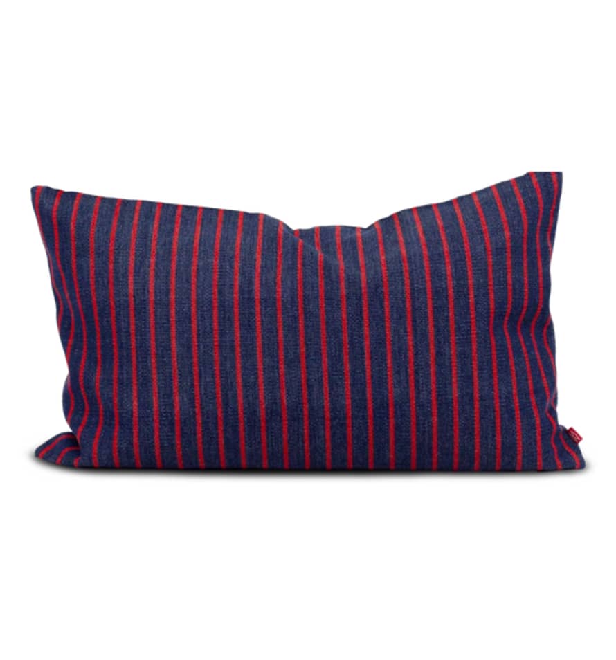 Afroart Laura Striped Cotton Cushion, Red & Blue