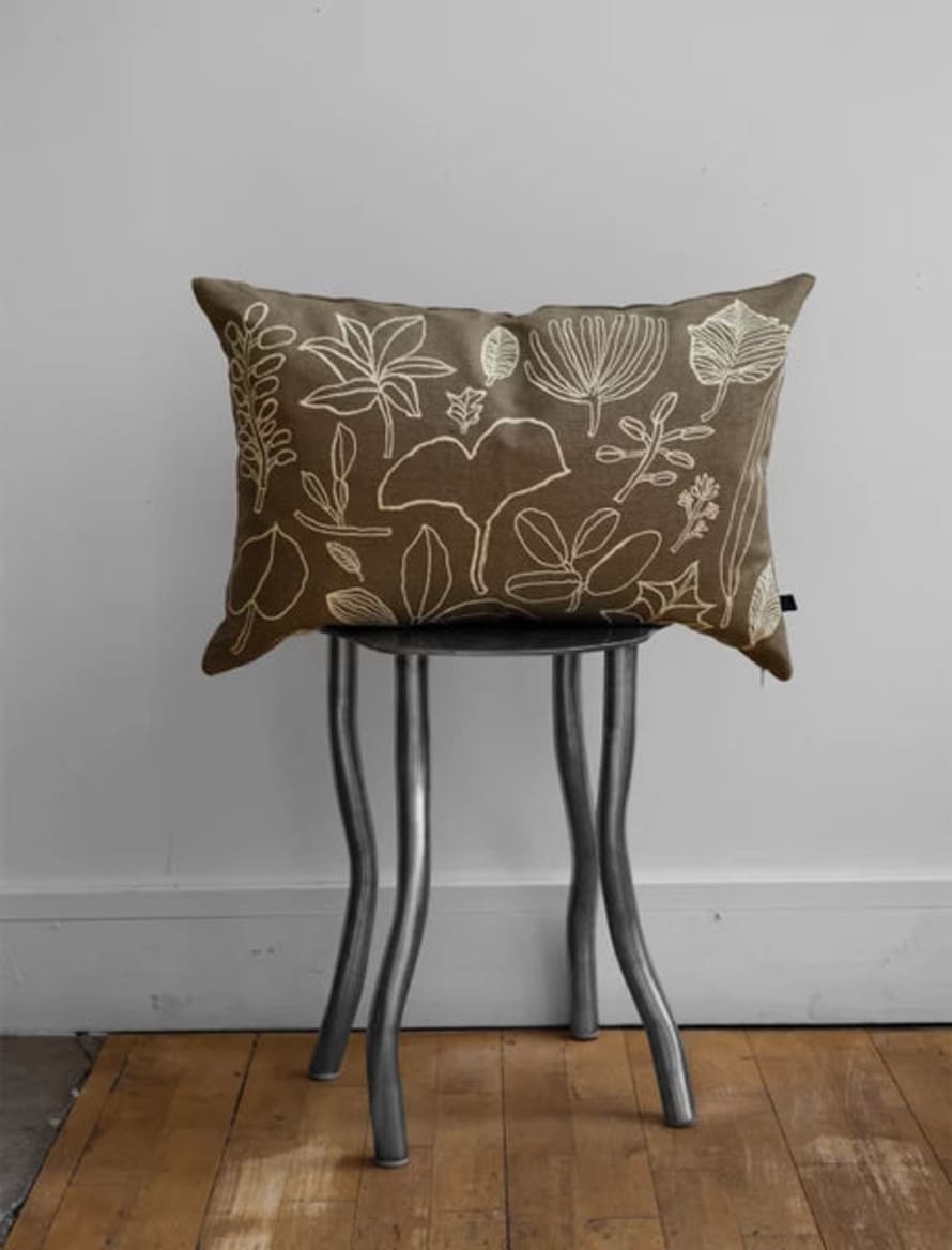 Fine Little Day Botanical Leaves Embroidered Cushion | 30 X 58cm