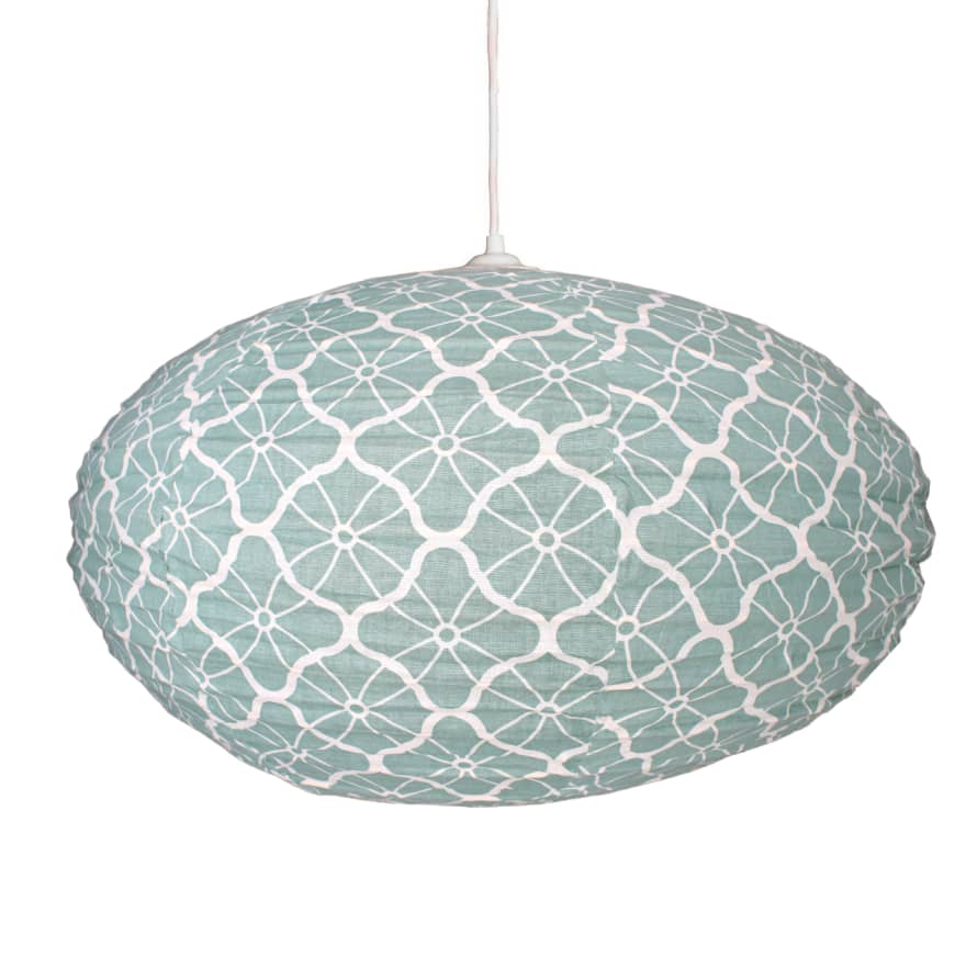 Curiouser and Curiouser Large 80cm Sage & Cream Lotus Cotton Pendant Lampshade