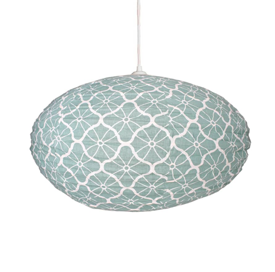 Curiouser and Curiouser Small 60cm Sage & Cream Lotus Cotton Pendant Lampshade