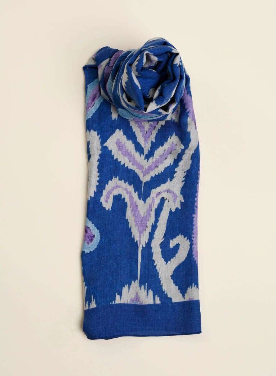 La Fee Maraboutee Royal Ikat-inspired Blue And Lavender Scarf
