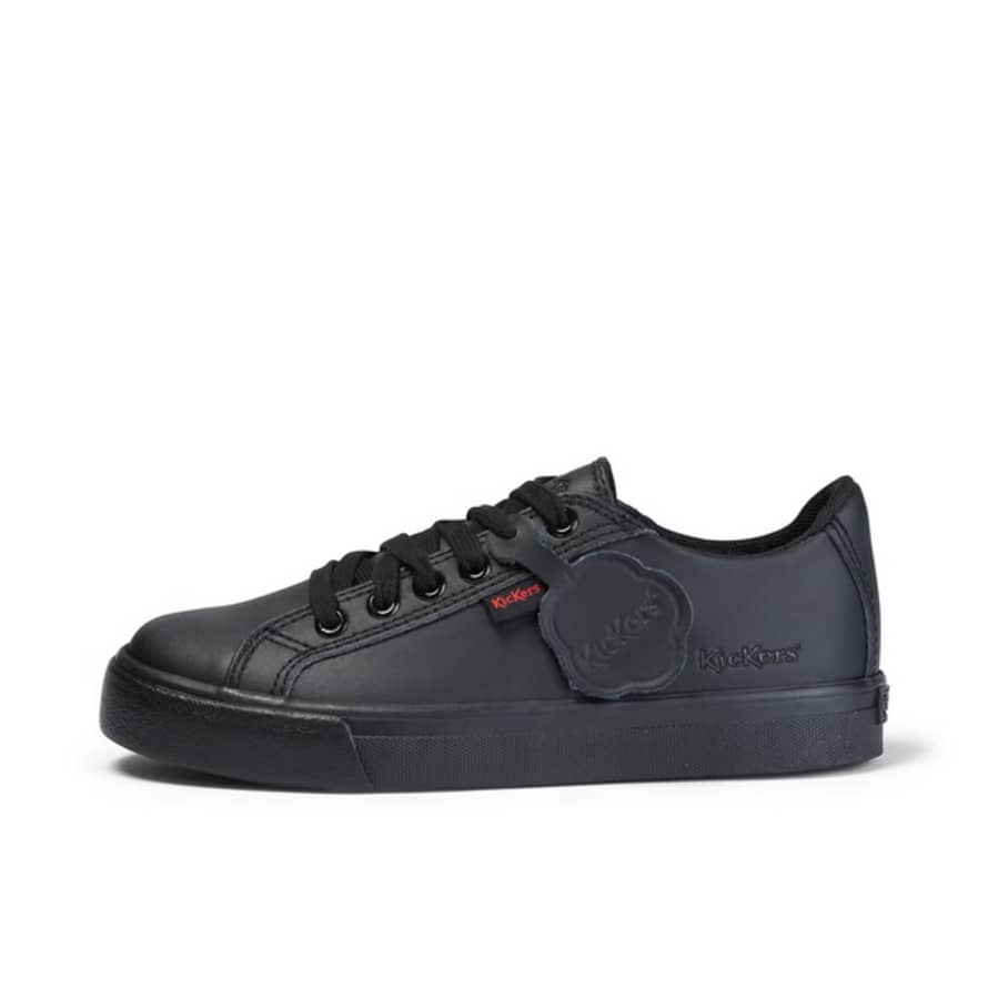 Kickers : Tovni Lacer Unisex School Shoes - Black Leather