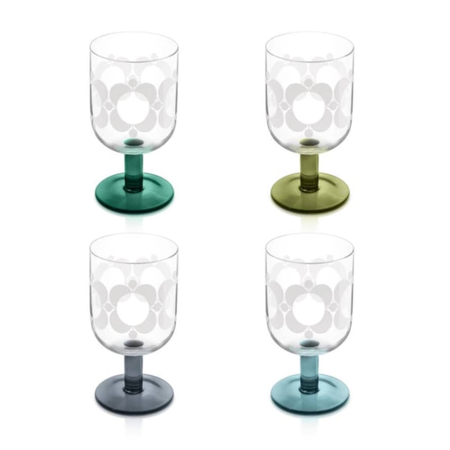 Orla Kiely Atomic Flower Wine Glasses Set Of 4 - Green