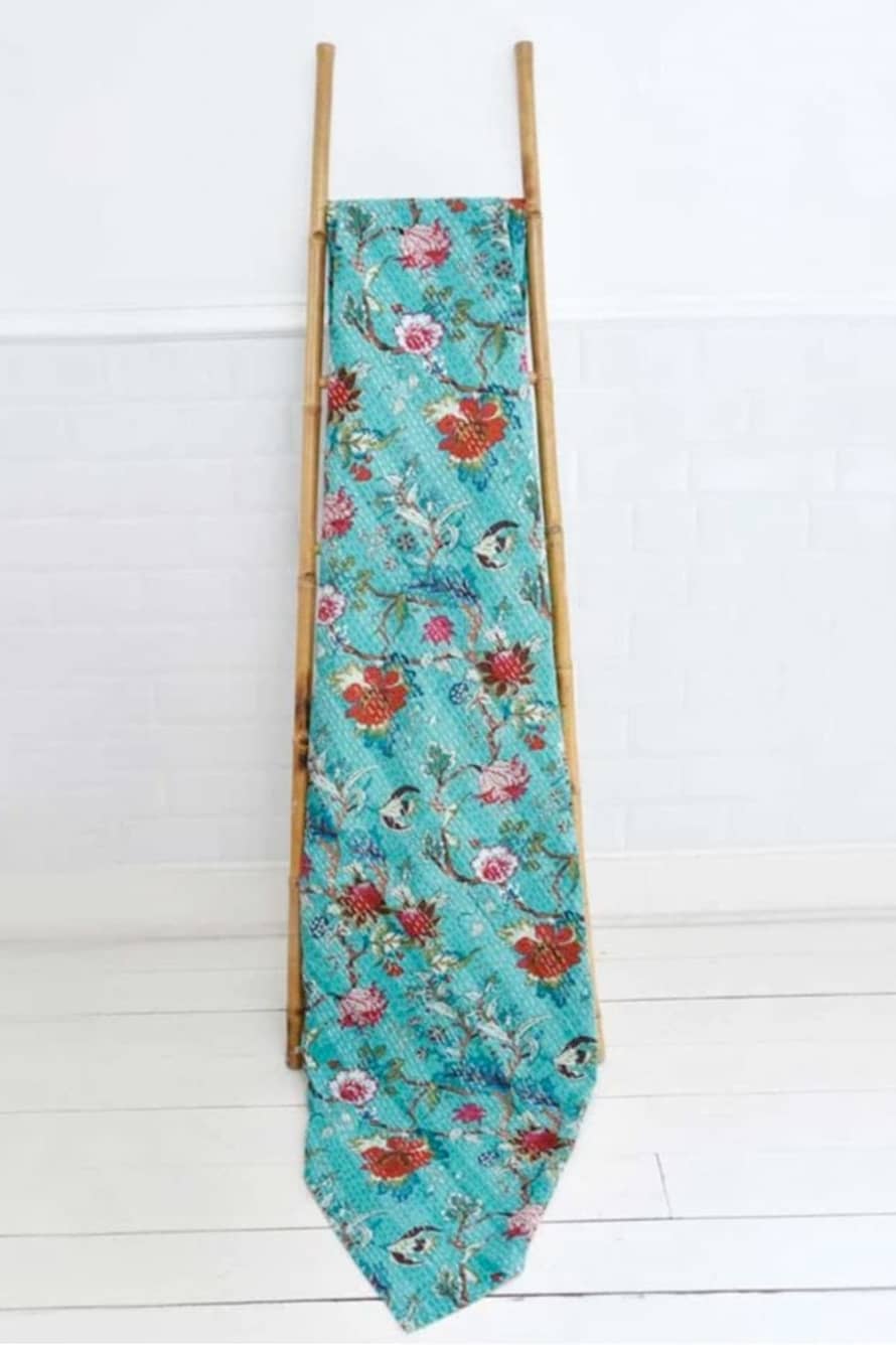 The Home Collection Kantha Throwteal Exotic Bird Throw