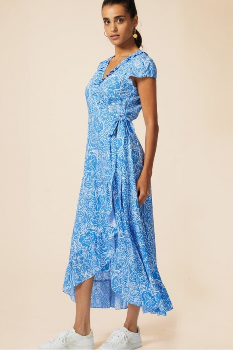 ASPIGA Demi Wrap Dress In Floral Blue And White