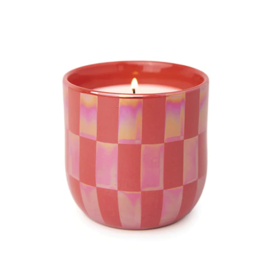 Paddywax | Lustre Matte Coral Checks Ceramic Candle | Cactus Flower