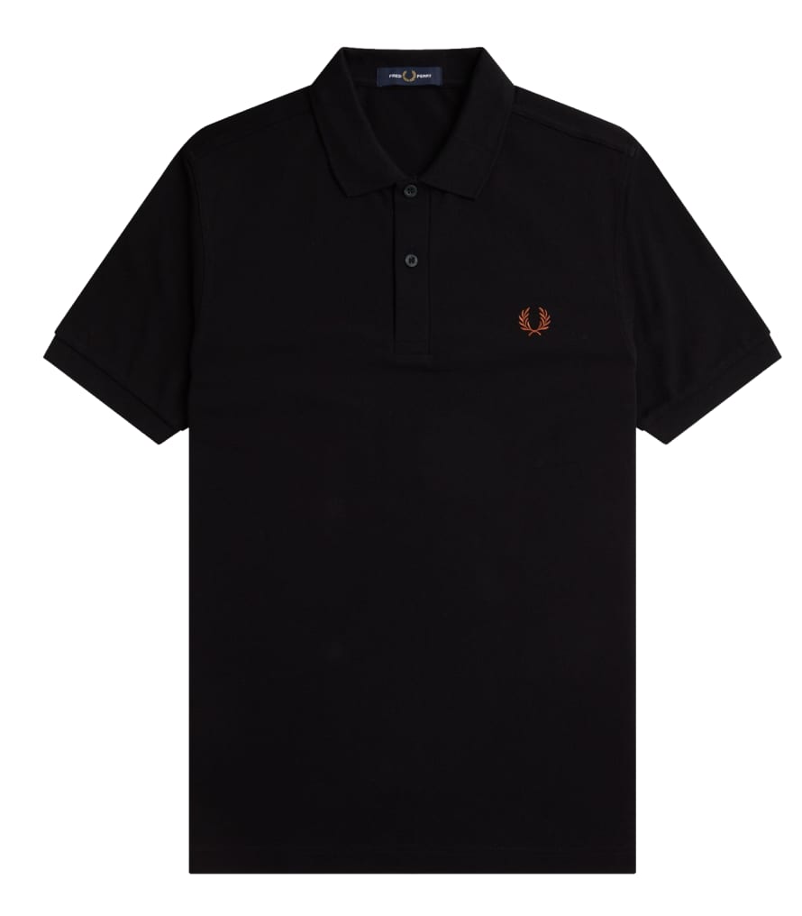 Fred Perry Fred Perry Slim Fit Plain Polo Black & Whiskey Brown